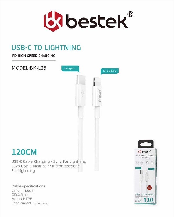 Cavo Bestek USB-C to Lightning - BK-L25
