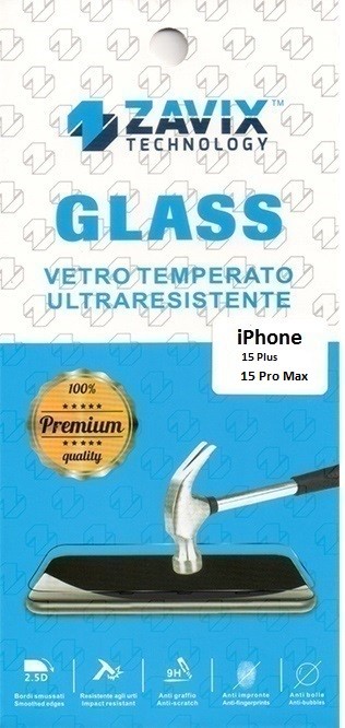 Pellicola vetro temperato per iPhone 15 Plus / 15 Pro Max