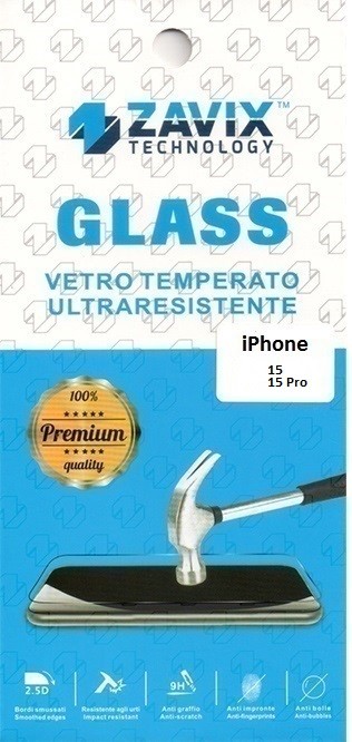 Pellicola vetro temperato per iPhone 15 / 15 Pro